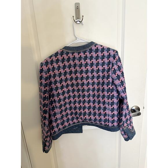 Sandro Multicolor Plaid Tweed Jacket with Denim Trim – Fits Like S/M - Picture 4 of 6